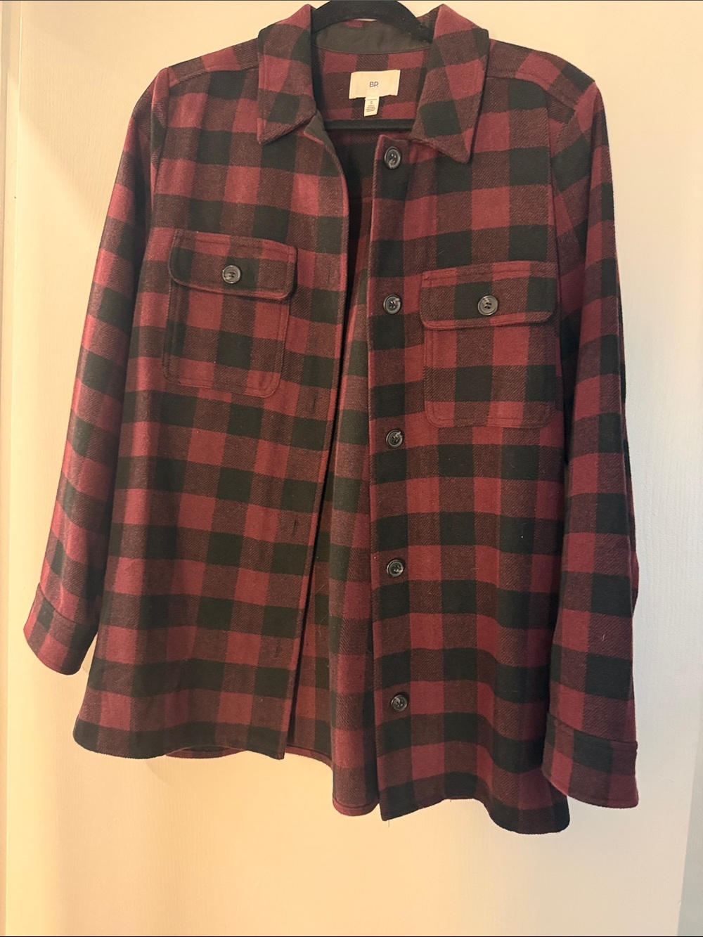 bp Red and Black Plaid Button-Front Shacket